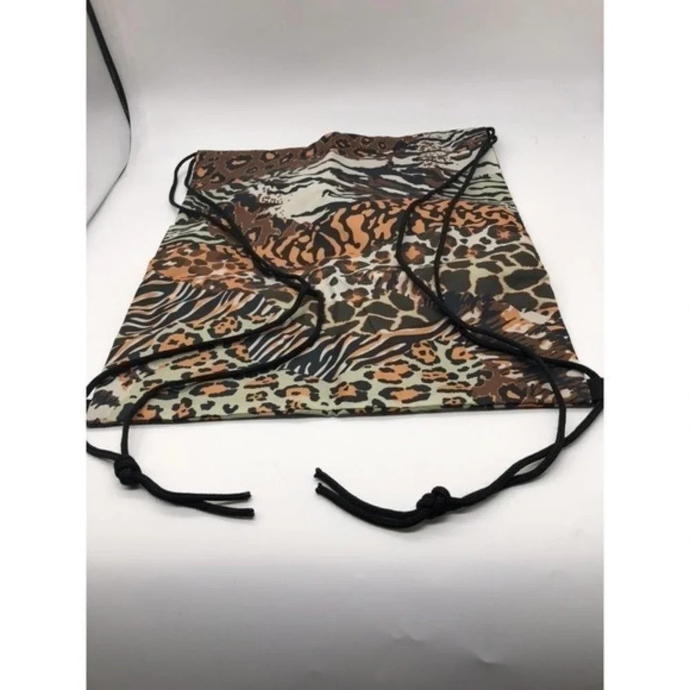 Leopard Drawstring Backpack with Zipper Pockets - Picture 8 of 8